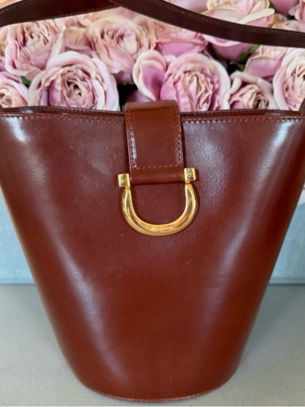 Salvatore Ferragamo Brown Leather Bucket Bag with Gold Hardware - Picture 3 of 14